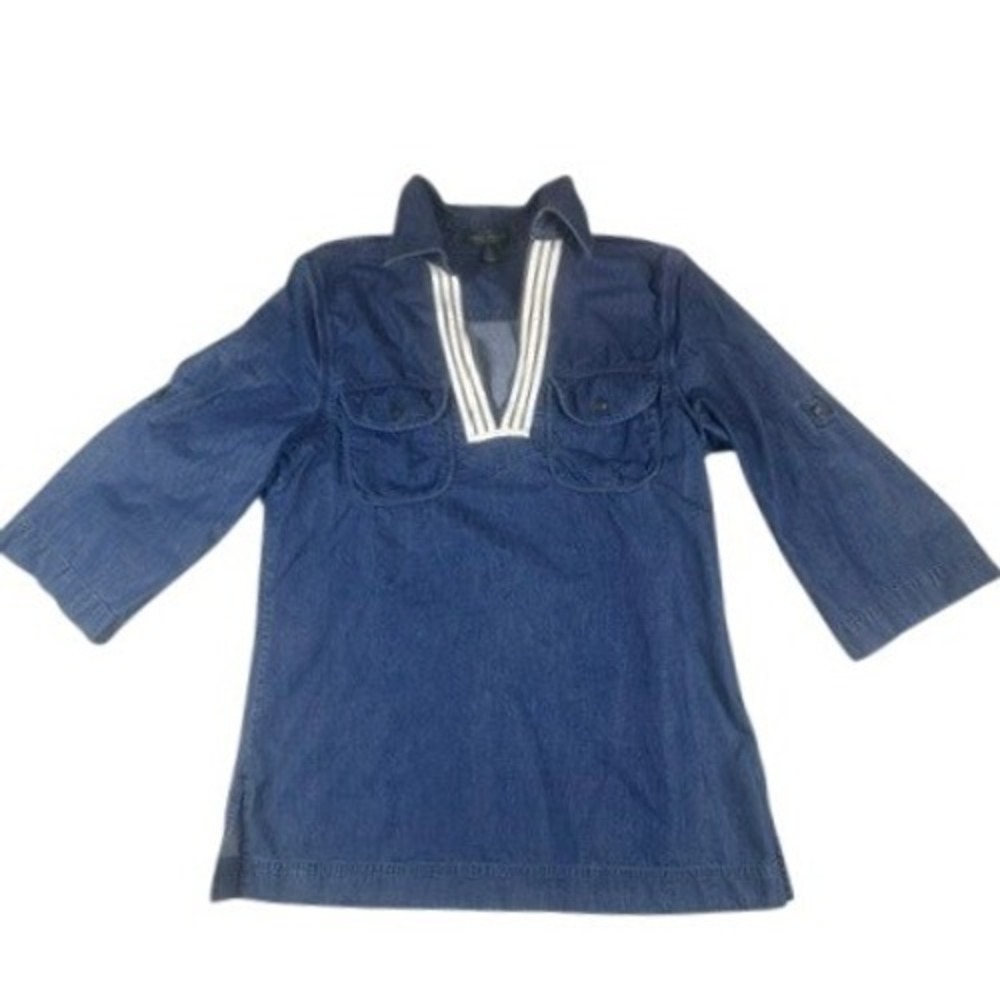 Lauren Ralph Lauren Denim Tunic Womens Small Blue Nautical Roll Tab Sleeve Top